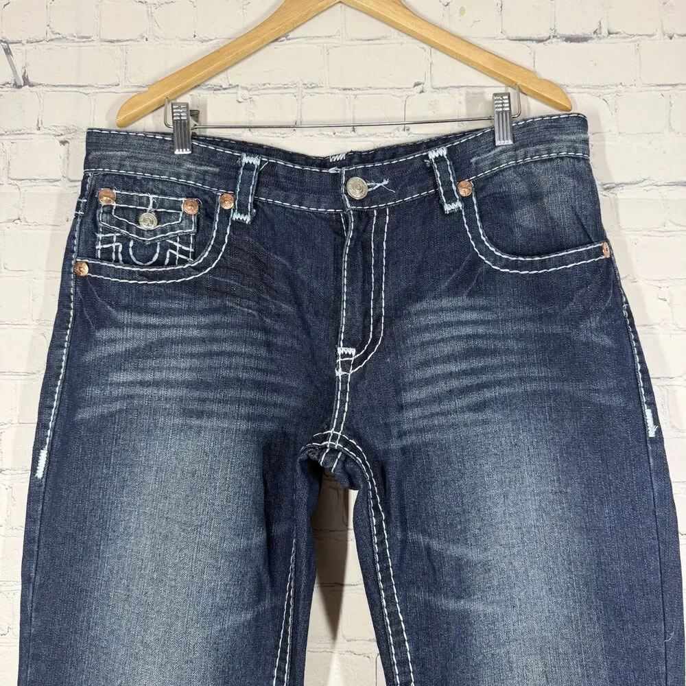 True Religion Johnny Super T Row Seat Jeans Men 38x34 Dark Wash Straight Denim